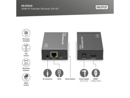 DIGITUS Récepteur extenseur HDMI IP, Full HD