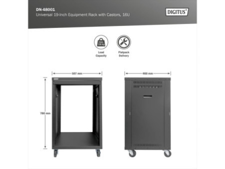 DIGITUS Monture universelle 19', avec roulettes, 16 U, noir