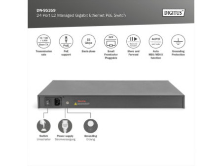 DIGITUS Switch PoE Gigabit Ethernet 19' 24 ports, manageable