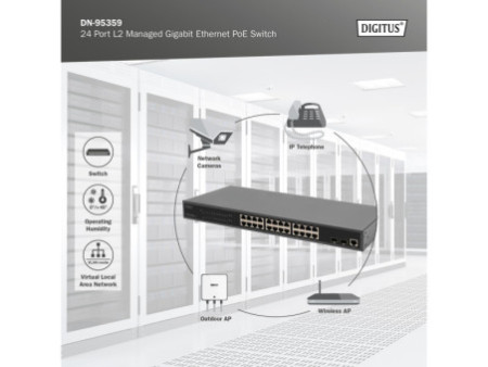 DIGITUS Switch PoE Gigabit Ethernet 19' 24 ports, manageable