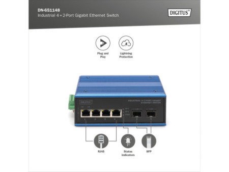 DIGITUS Switch industriel Gigabit Ethernet, 4+2 ports