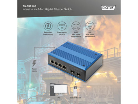 DIGITUS Switch industriel Gigabit Ethernet, 4+2 ports