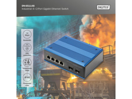 DIGITUS Switch industriel Gigabit Ethernet, 4+2 ports
