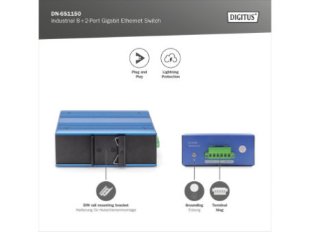 DIGITUS Switch industriel Gigabit Ethernet, 8+2 ports