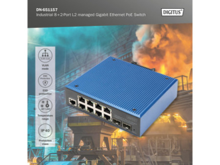 DIGITUS Switch industriel PoE Gigabit Ethernet manageable L2