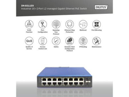 DIGITUS Switch industriel Gigabit Ethernet, manageable L2