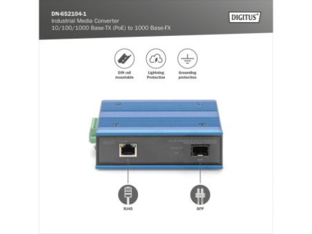 DIGITUS Convertisseur média industriel PoE+ Gigabit Ethernet
