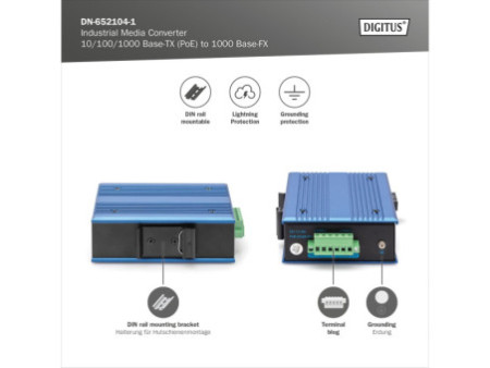 DIGITUS Convertisseur média industriel PoE+ Gigabit Ethernet