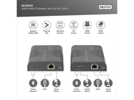 DIGITUS Kit extenseur HDMI KVM IP, Full HD, 120 m