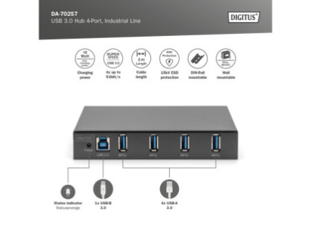 DIGITUS Hub USB 3.0 Industrial Line, 4 ports