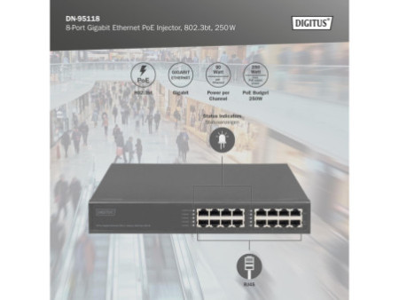 DIGITUS Injecteur PoE Gigabit Ethernet, 8 ports, 250 W
