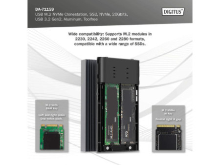 DIGITUS Station de clonage NVMe, USB M.2, SSD, 20 Gbits