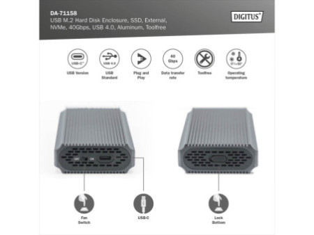 DIGITUS Boîtier USB pour disques SSD, externe, NVMe, 40 Gbps