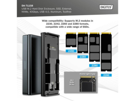 DIGITUS Boîtier USB pour disques SSD, externe, NVMe, 40 Gbps