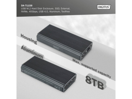 DIGITUS Boîtier USB pour disques SSD, externe, NVMe, 40 Gbps