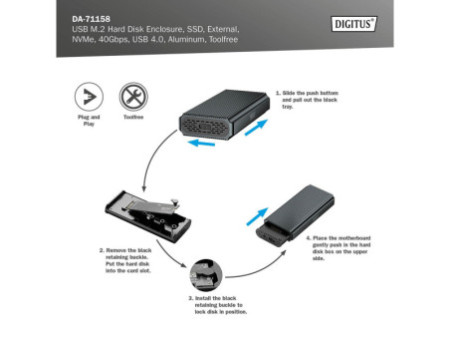 DIGITUS Boîtier USB pour disques SSD, externe, NVMe, 40 Gbps