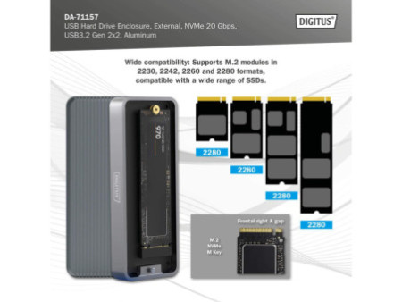DIGITUS Boîtier USB pour disque dur, externe, NVMe, 20 Gbps