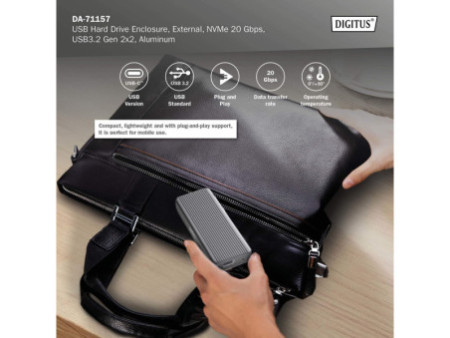 DIGITUS Boîtier USB pour disque dur, externe, NVMe, 20 Gbps