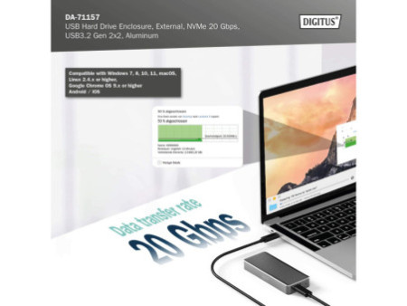 DIGITUS Boîtier USB pour disque dur, externe, NVMe, 20 Gbps