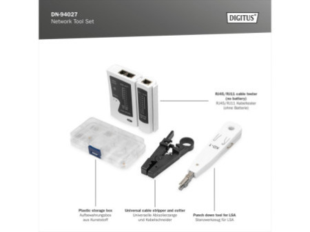 DIGITUS Jeu d'outils d'installation réseau, 12 pièces
