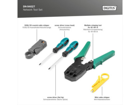 DIGITUS Jeu d'outils d'installation réseau, 12 pièces