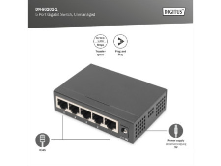 DIGITUS Commutateur Gigabit, non manageable, 5 ports, noir