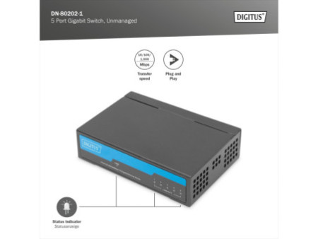 DIGITUS Commutateur Gigabit, non manageable, 5 ports, noir