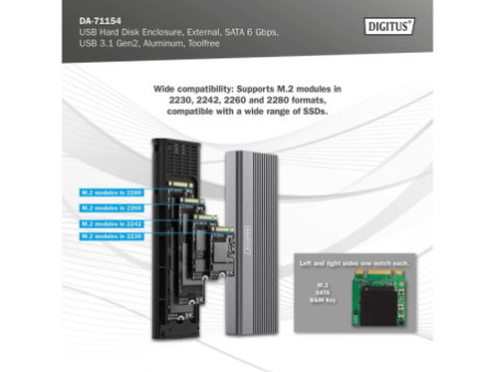 DIGITUS Boîtier USB pour disques SSD, externe, SATA