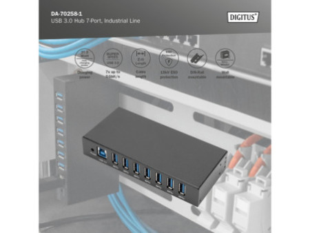 DIGITUS Hub USB 3.0 Industrial Line, 7 ports, noir
