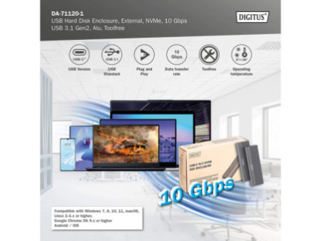 DIGITUS Boîtier USB pour disques SSD, externe, NVMe, 10 Gbps