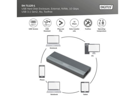 DIGITUS Boîtier USB pour disques SSD, externe, NVMe, 10 Gbps