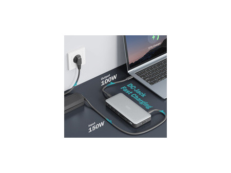 DIGITUS Station d'accueil USB-C, 11 ports, gris/noir
