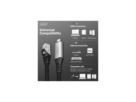 DIGITUS Câble Ethernet USB 3.2, USB-C - RJ45 mâle, 15 m