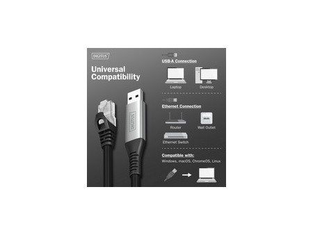 DIGITUS Câble Ethernet USB 3.2, USB-A - RJ45 mâle, 3 m