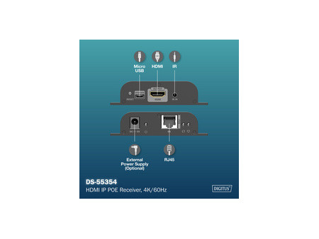 DIGITUS Récepteur IP HDMI 4K, 4K/60Hz, 120 / 200 m