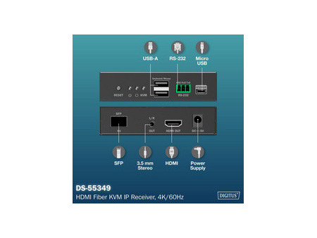 DIGITUS Récepteur KVM HDMI 4K, fibre, 300 m / 4 km