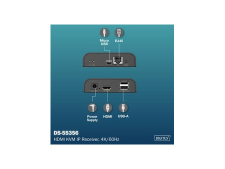 DIGITUS Récepteur IP HDMI 4K, 4K/60Hz, 120/200 m