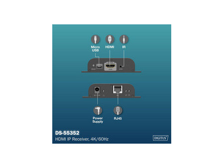 DIGITUS Récepteur IP HDMI 4K, 4K/60Hz, 120/200 m