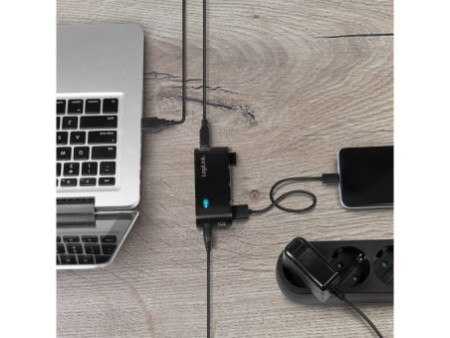 LogiLink Hub USB 2.0 avec bloc d'alimentation, 4 ports, noir