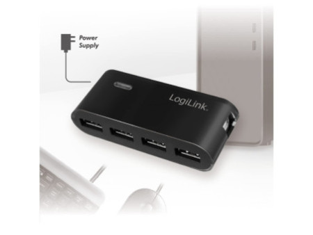 LogiLink Hub USB 2.0 avec bloc d'alimentation, 4 ports, noir