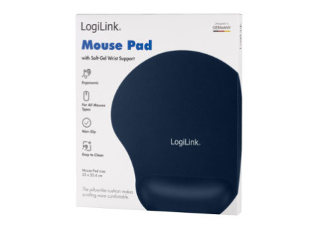 LogiLink Repose-poignet à gel avec tapis de souris, bleu