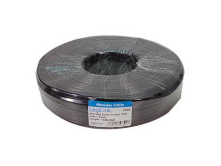 LogiLink Câble téléphonique, 100 m, 4 fils, plat, noir