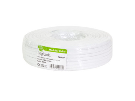 LogiLink Câble téléphonique, 100 m, 6 fils, plat, blanc
