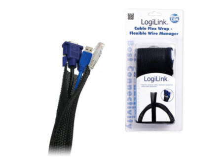 LogiLink Gaine pour câble, en tissu, noir, 1,80 m