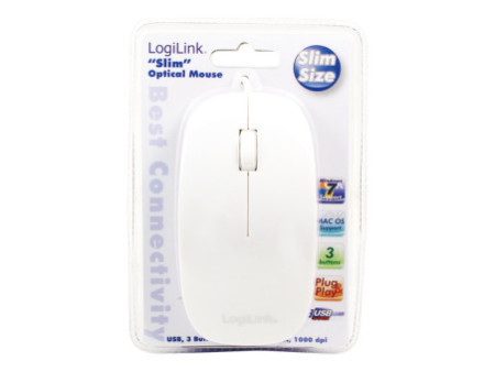 LogiLink Souris optique, plat, avec fil, blanc