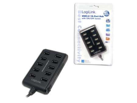 LogiLink Hub USB 2.0, 10 ports, avec interrupteur, noir