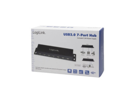LogiLink Hub USB 2.0 pour un montage mural, 7 ports, boîtier