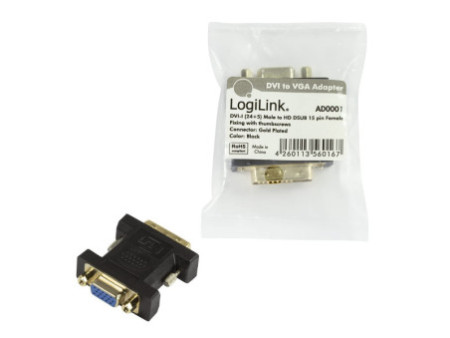 Logilink Adaptateur DVI mâle 24+5 pôles-VGA femelle 15 pôles