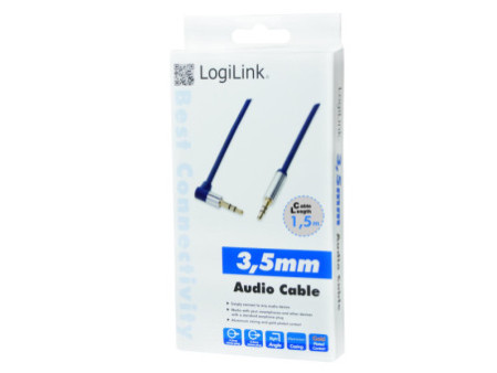 LogiLink Câble audio, 2 x jack mâle 3,5 mm, 1,5 m, coudé