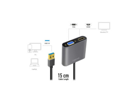 LogiLink Carte graphique USB 3.0 - HDMI/VGA, noir